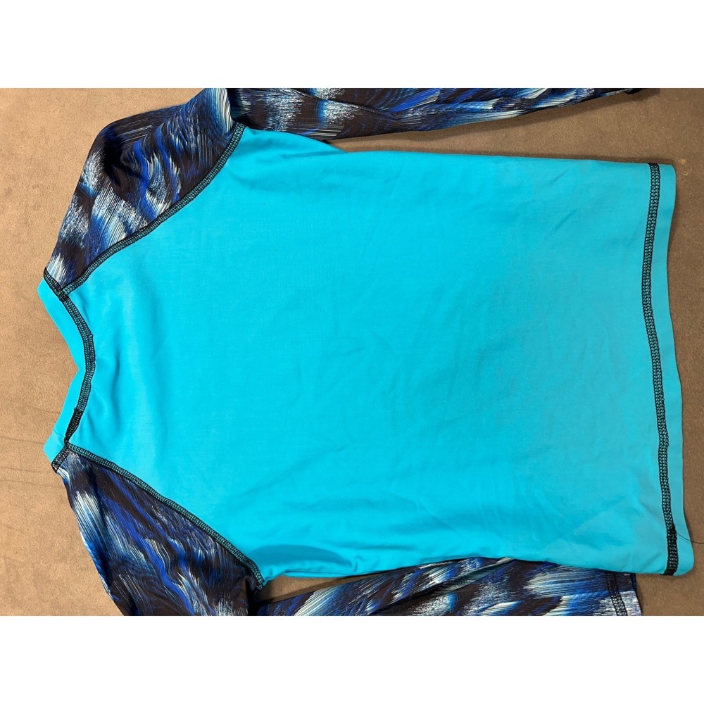 Kids Ron Jon Surf Shop Long Sleeve Rash Guard Swim Shirt Aqua Blue Print Size 12 - Picture 5 of 6